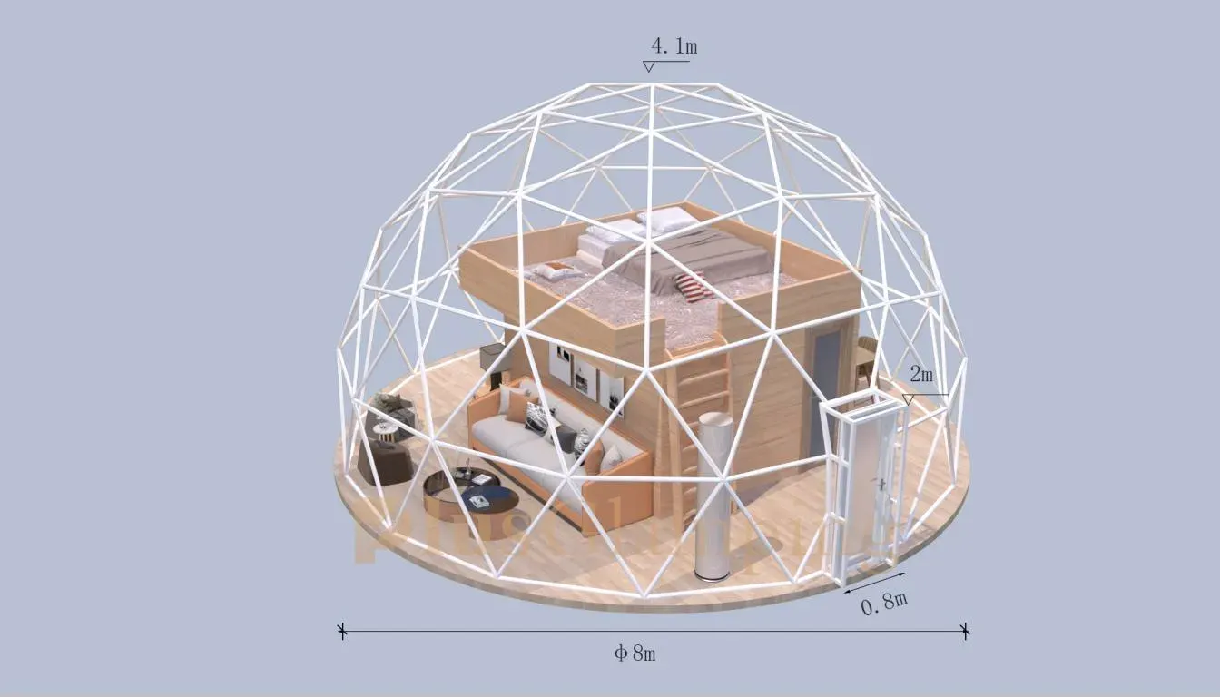 8m Glamping Dome with Sleeping Loft