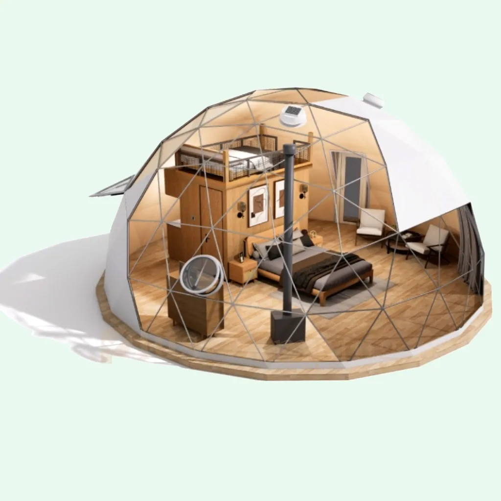 One king-size bed, a sleeping loft for kid(s), a big living room area, and an en-suite bathroom.