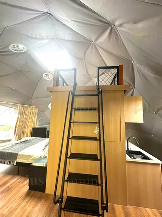 Loft ladder, Kitchenette & Bed