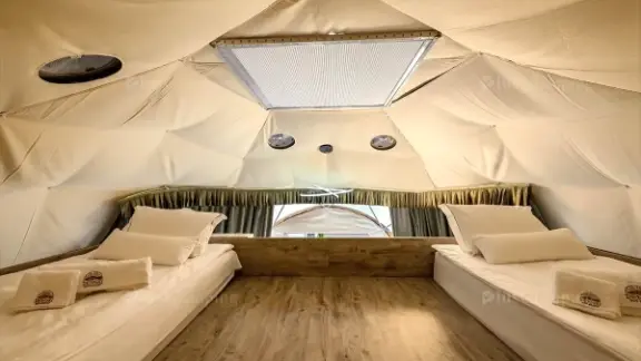 8m Glamping Dome mezzanine with two beds